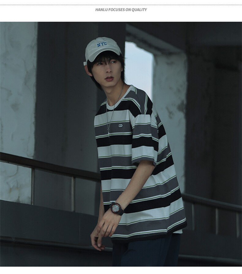 Bonsir Unisex Retro Striped t-Shirt hip hop Oversized Couple Aesthetic Harajuku Clothes Tee Punk Emo Top Urban Streetwear Y2k Top