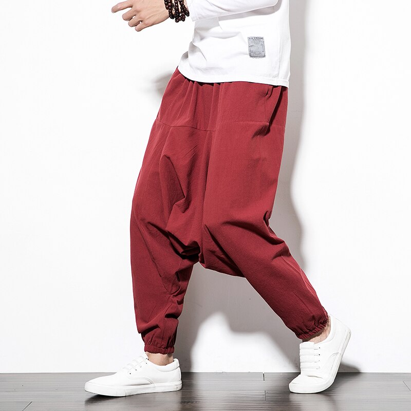 Bonsir Chinese Style Harem Pants Men Streetwear Casual Joggers Mens Pants Cotton Linen Sweatpants Ankle-length Men Trousers M-5XL