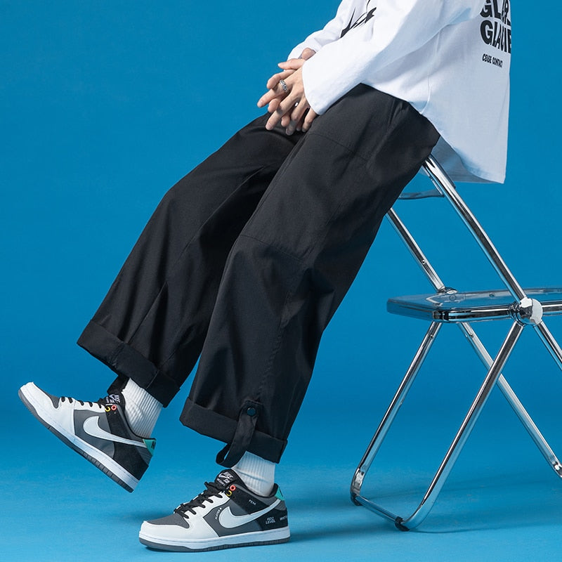 Bonsir spring brand straight elastic waist drawstring Korean style boys and girls ninth pants trend high street men pants