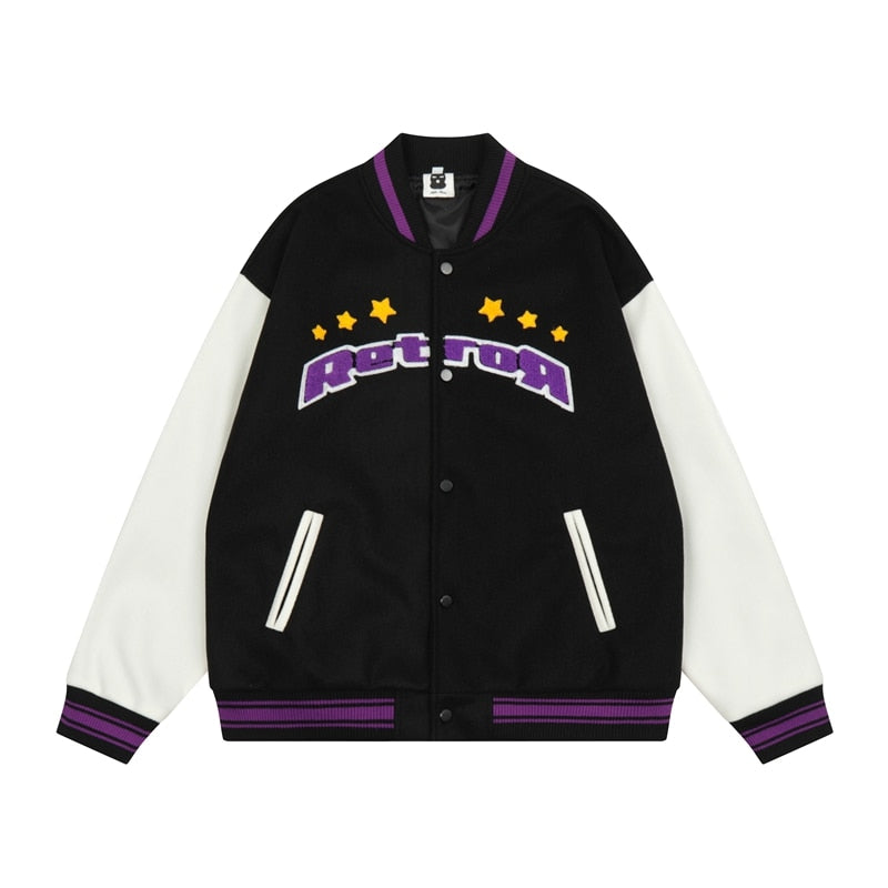 Bonsir Contrast Color Letter Flocking Embroidery Stand Winter Jackets for Men and Women Patchwork Streetwear Windbreaker Oversize Coat