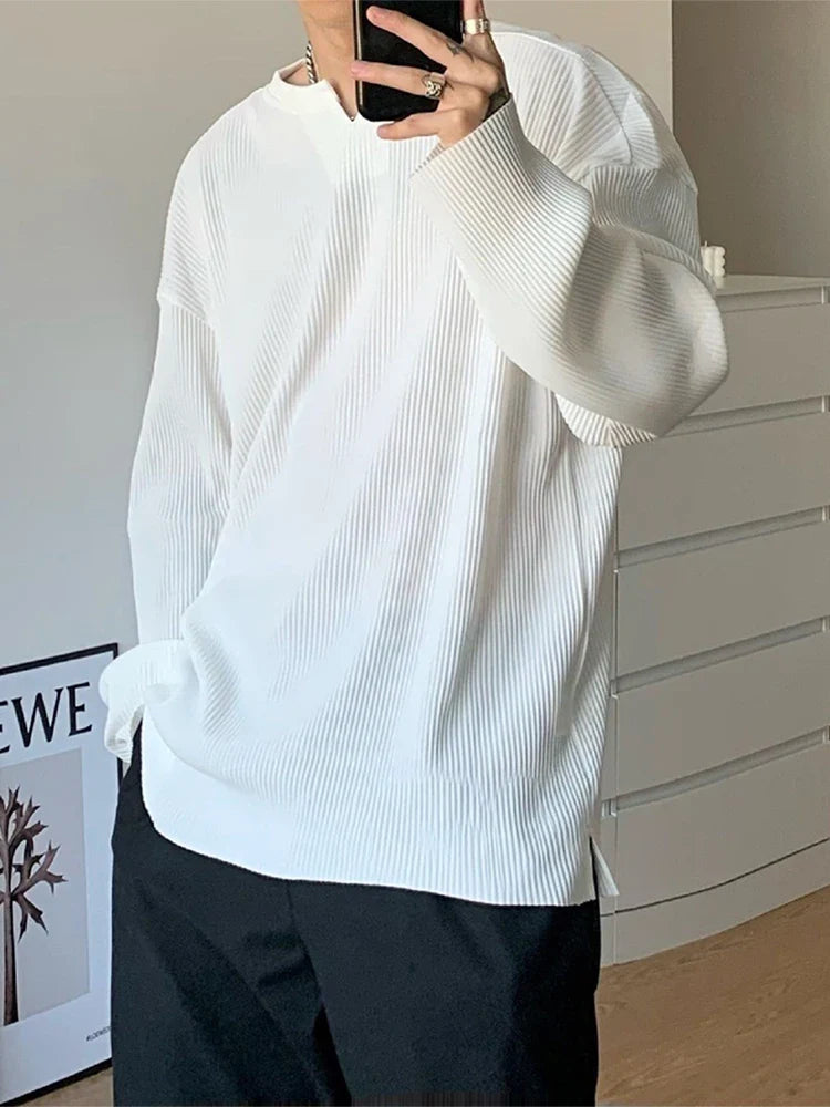 sanyamk - Casual Basic Loose Pullover Blouse Fashion Streetwear Long Sleeve V-Neck t Shirts Tops Harajuku Solid Luxury Men's Shirts
