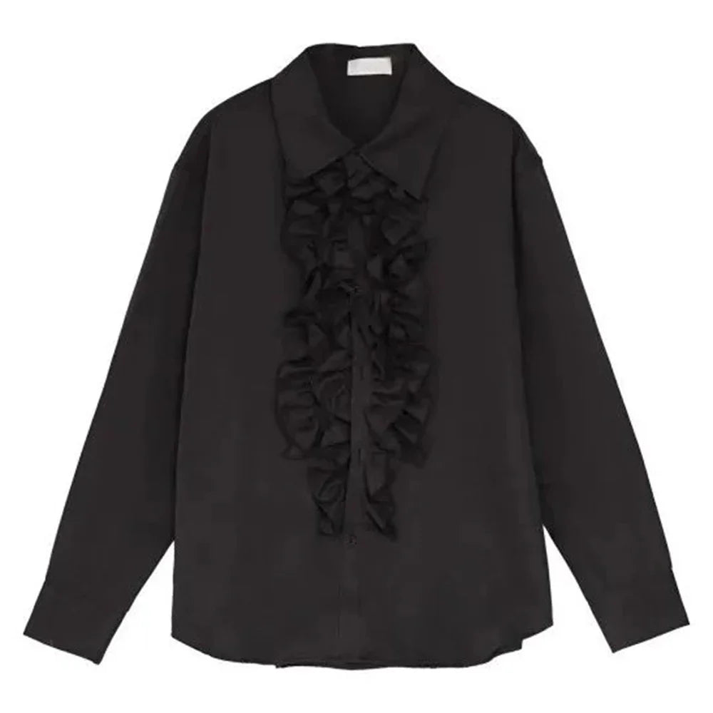 sanyamk Mens Palace Style Ruffled Long-Sleeved Shirt 2024 New Genderless Medieval Pleated Loose Retro Solid Color Stage Clothing Unisex