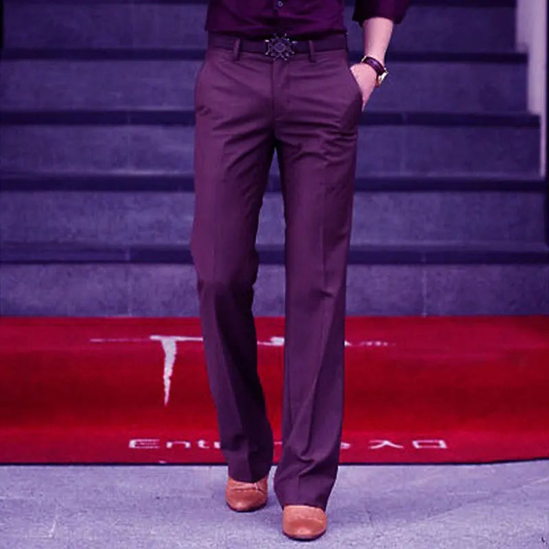 sanyamk Men Flared Boot Cut Trousers Fashion Casual British Style Office Comfortable Kahki Black Slim Formal Suit Bottom Pants