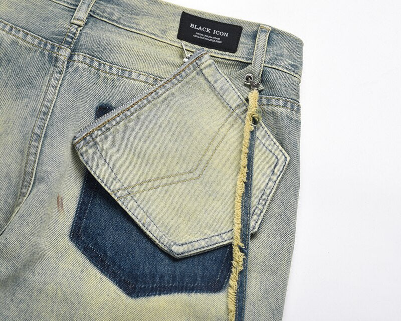 sanyamk High Street Hand Painted Distressed Washed Design Patchowrk Mens Jeans Pants Stragiht Streetwear Ripped Casual Denim Trousers