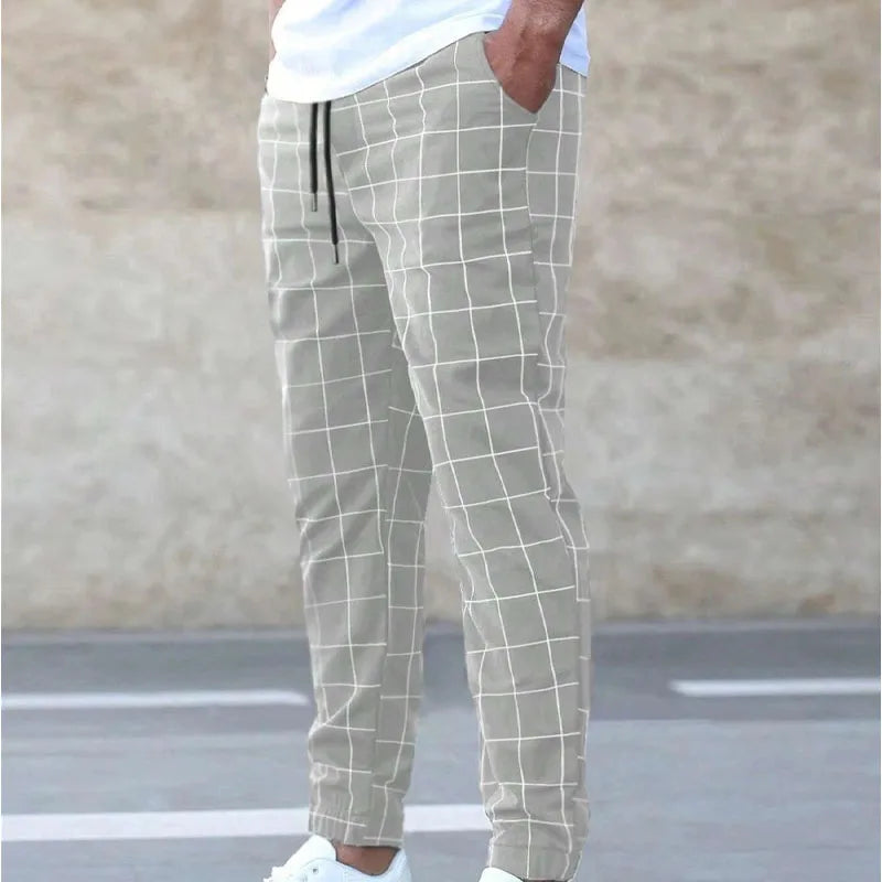 BONSIR - Autumn Minimalist Fashion Trend Plaid Hoodie Versatile Casual Drawstring Contrast Loose Fitting Men's Temperament Pants