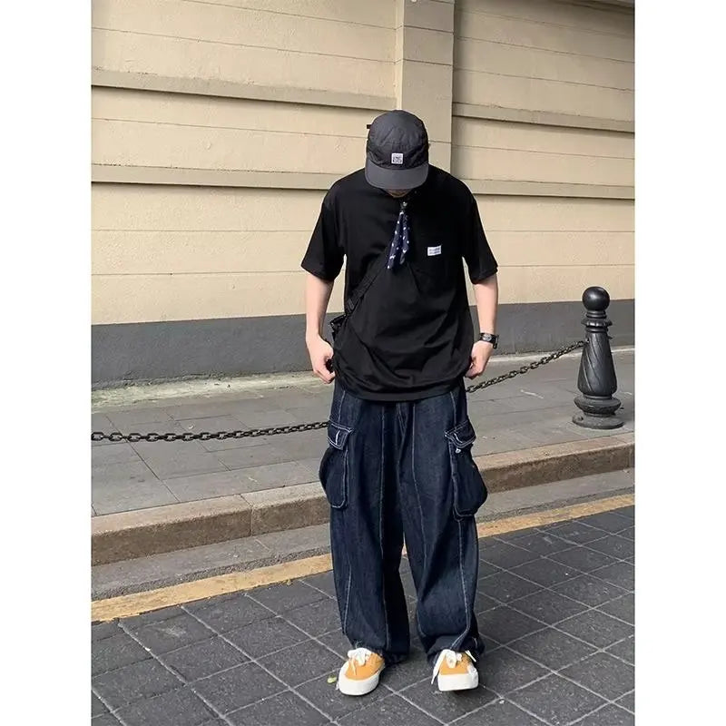 Bonsir Baggy Cargo Jeans big pocket Trousers Male Denim Pants Wide Leg Pant women's Jeans Loose Casual Streetwear Hip Hop Harajuku