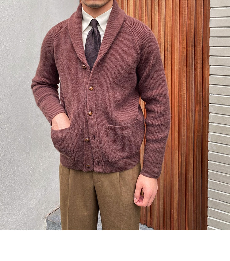Bonsir Fall lapel Sweater Cardigan Men Knitting Pocket Sweaters Winter Warm Coat Men Single Breasted Top Cardigan Sexy Pleated Sweater