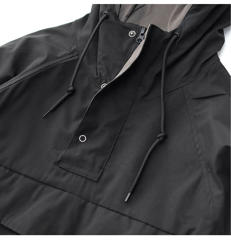 Bonsir Autumn Trekking Hooded Work Jacket Men's Windproof New Loose Half Zipper Stormsuit Outdoor Camping Hiking Riding Coat Tooling