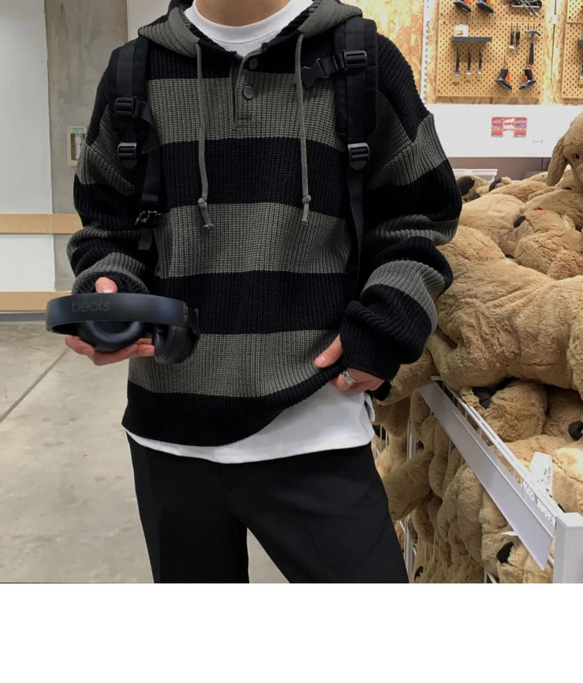 Bonsir Striped Sweater Men's Hoodies Autumn Winter Vintage Korean Knitwear Top Stripe Splicing Loose Knitted Sweater Pullover Jumper