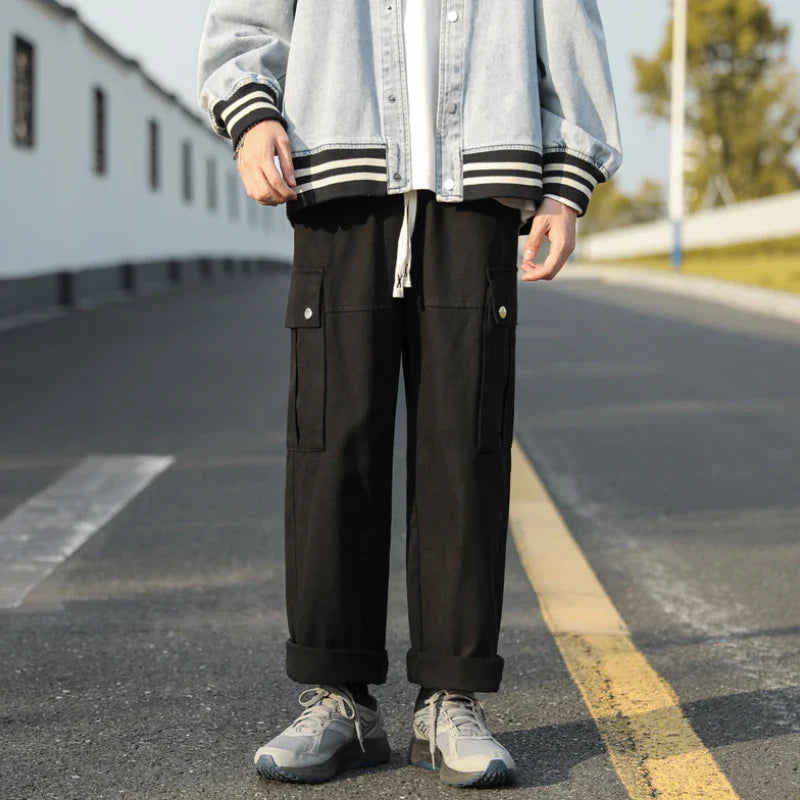 sanyamk - Casual Cargo Pants Men's Streetwear Vintage Trousers Hip-hop Overalls Fashion Loose Straight Wide Leg Pants Men