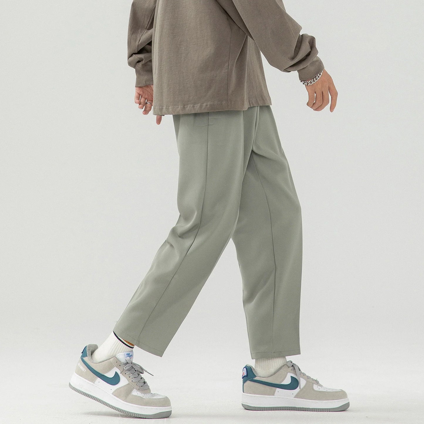 sanyamk - Solid Color Suit Pants Men Fashion Society Mens Dress Pants Korean Loose Straight Wide Leg Pants Mens Office Formal Trousers