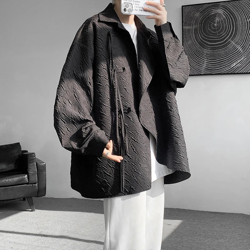 sanyamk Men's Luxury Chic Texture Shirt Vintage Casual Drapped Solid Color Button-down Long Sleeve Shirts for Men All-match Clothing