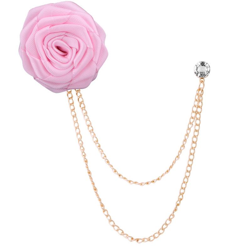 Korean Bridegroom Wedding Brooches Cloth Art Hand-made Rose Flower Brooch Lapel Pin Badge Tassel Chain Men's Suit Accessories