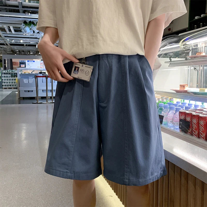 sanyamk - Summer Wide Leg Shorts Men Thin Boardshorts Men's High Street Knee Length Pants Casual Shorts Male Black/Blue/Green 5Colors