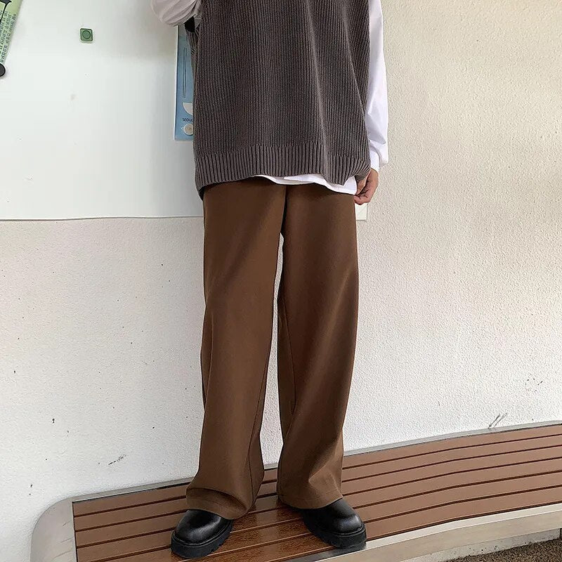 sanyamk Beige Coffee Black Woolen Suit Pants Men Fashion Social Mens Dress Pants Korean Loose Straight Pants Mens Formal Trousers M-5XL