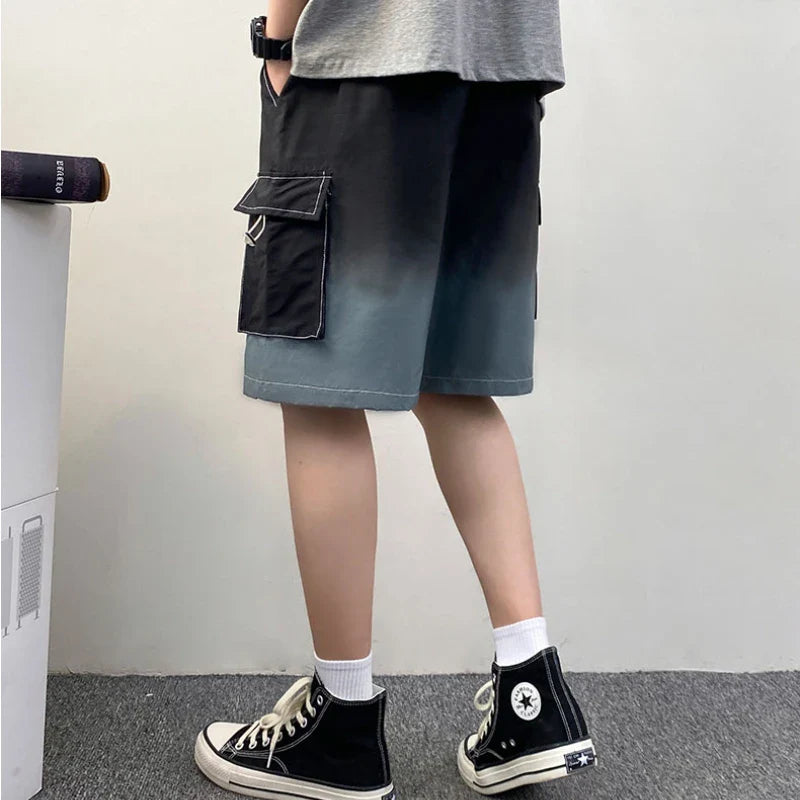 sanyamk - Men's Gradient Straight Shorts Summer New Fashion Loose Short Pants Male Streetwear Casual Shorts Green/Yellow/Blue/salmon pink