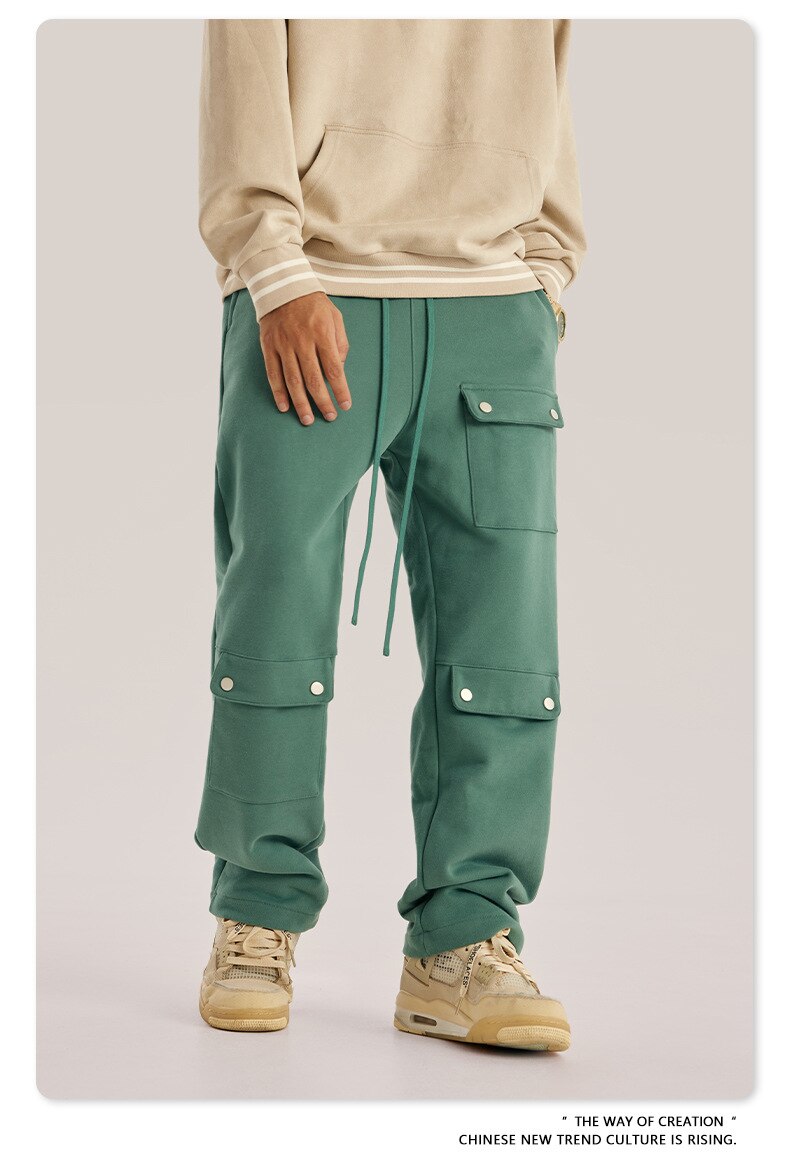 sanyamk Autumn Warm Vintage Green Cargo Pants Men Cargo Trousers Male Loose Casual Streetwear Hip Hop Pockets Men's Clothing