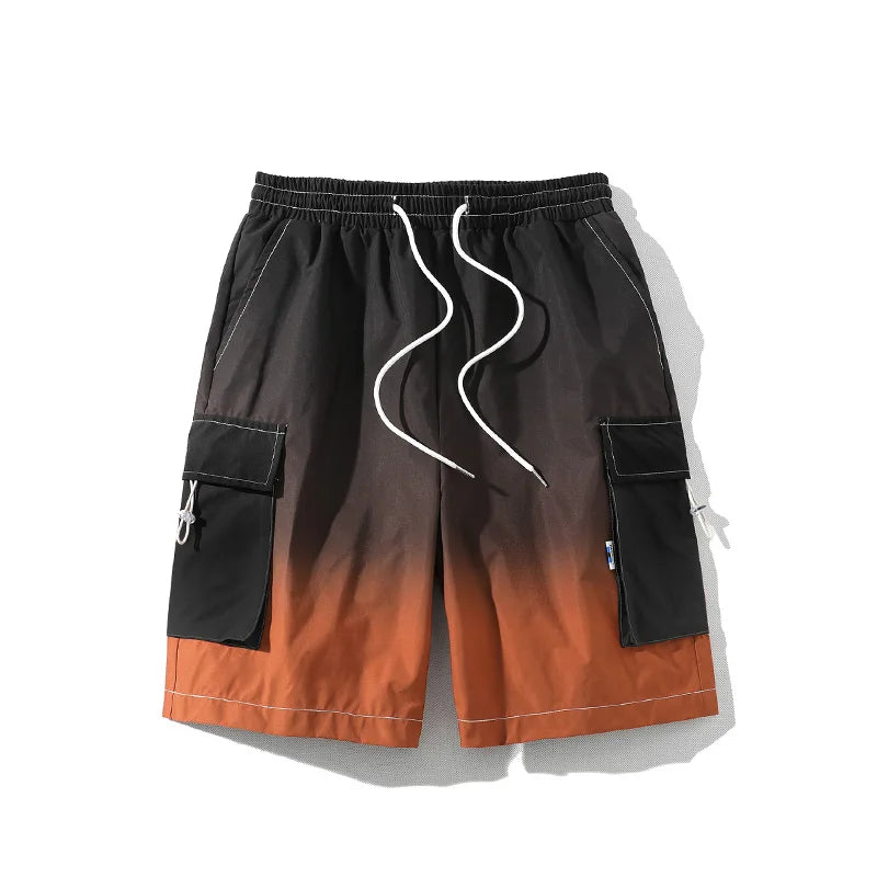 sanyamk - Men's Gradient Straight Shorts Summer New Fashion Loose Short Pants Male Streetwear Casual Shorts Green/Yellow/Blue/salmon pink