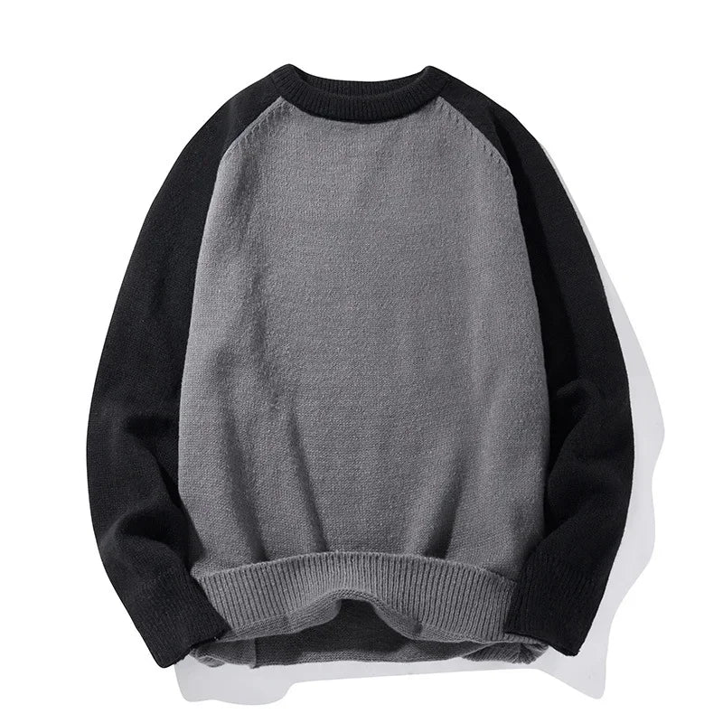 BONSIR - Crew Neck Sweater Men's Autumn and Winter Contrast Pullover Warm Bottom Shirt Casual Woolen Clothes Knitwear
