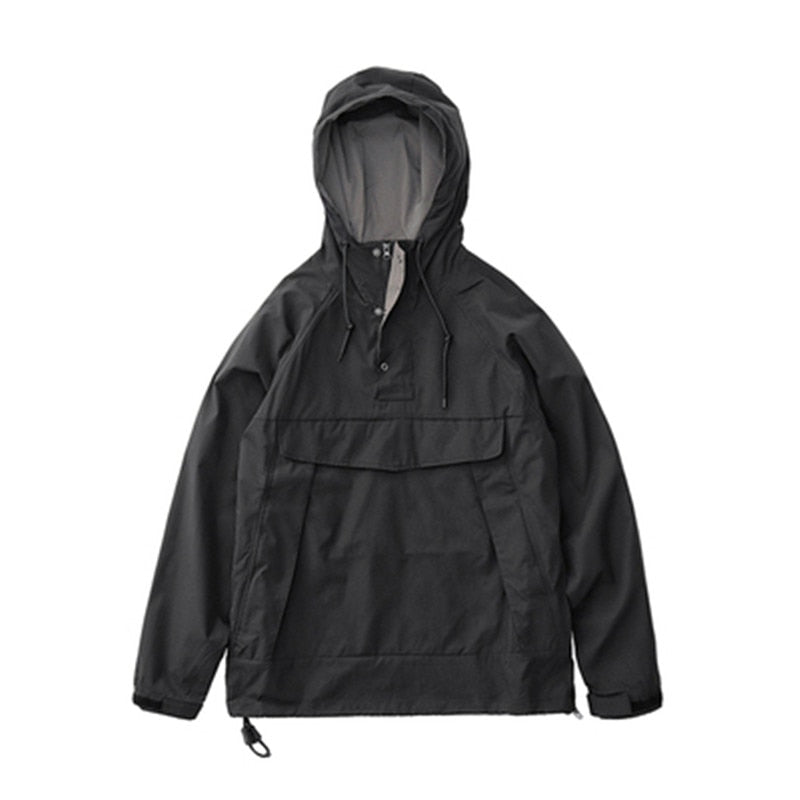 Bonsir Autumn Trekking Hooded Work Jacket Men's Windproof New Loose Half Zipper Stormsuit Outdoor Camping Hiking Riding Coat Tooling