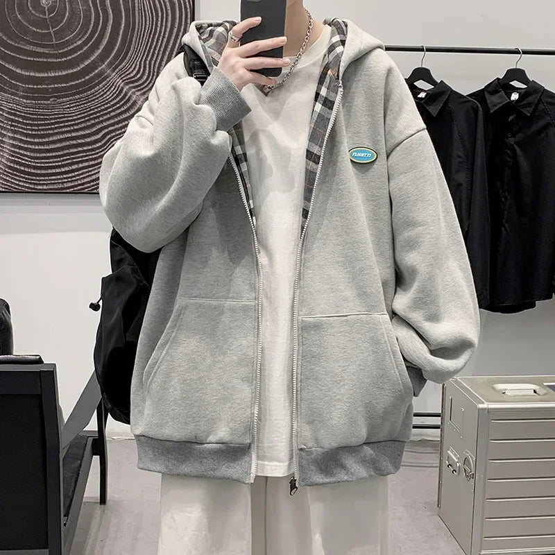 sanyamk - Men's Zipper Hoodies Autumn Casual Loose Hooded Sweatshirt Korean Style Streetwear Cardigan Outwear