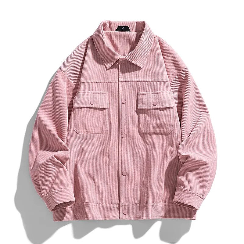sanyamk Autumn Corduroy Bomber Jacket Men Vintage Baggy Coat Fashion Korean Streetwear Button Outerwear Clothing Tops Male Plus Size