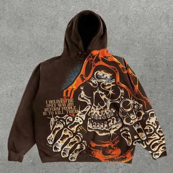 sanyamk - Streetwear Hoodies Y2K Men Women Clothes American Retro Skull Graphic Print Oversized Hoodies Sweatshirts Rock Pullover Hoodies