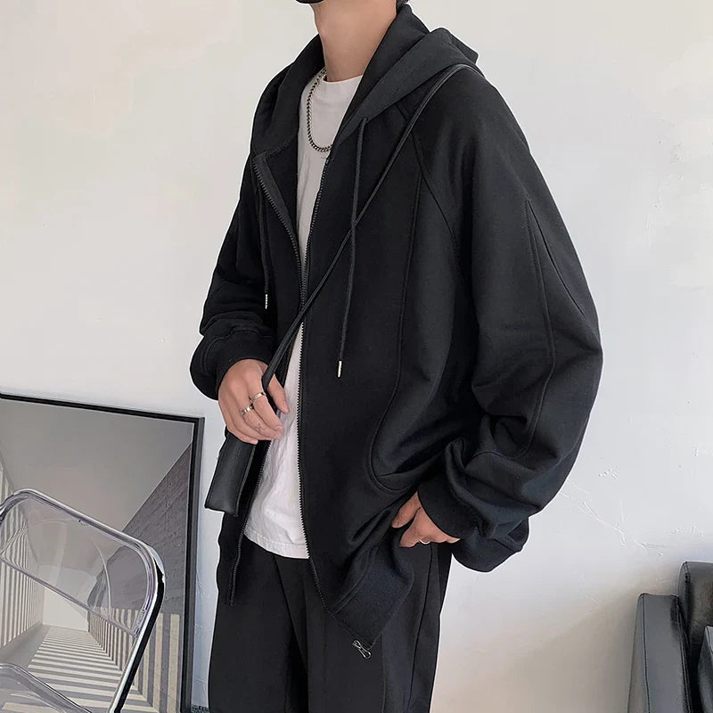 sanyamk - Harajuku Y2k Zip Up Hoodie Chic Korean Fashions Graphic Hooded Hoodies Sweatshirts Men Coffee Casual Loose Hoodie