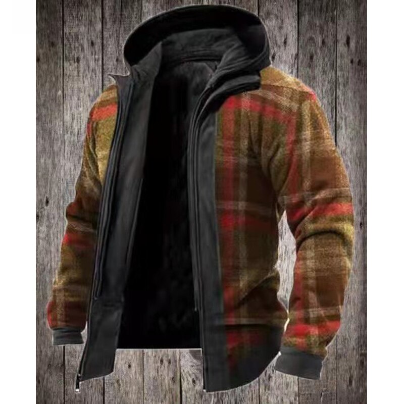 Bonsir Winter Jacket Men's Clothing Autumn Thick Plaid Long-sleeved Loose Hooded Jackets Men Male Warm Parkas Outwear Fashion Coat