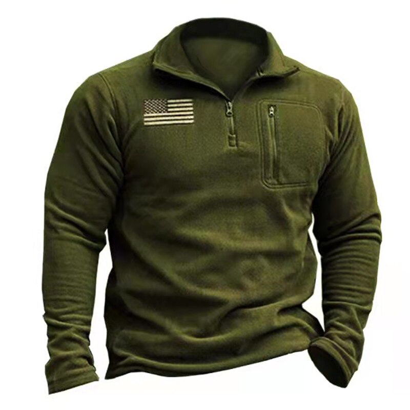 sanyamk Fashion Vintage Men Hoodie Pullover Outwear Solid Men Outdoor Fleece Warm Henley Collar Tactical Zip Pocket Sweatshrt Male Tops