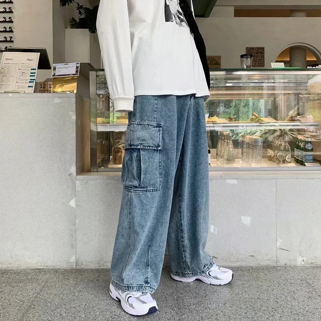 sanyamk Baggy Jeans Trousers Male Denim Pants Black Wide Leg Pants Men's Jeans Oversize Cargo Korean Streetwear Hip Hop Harajuku