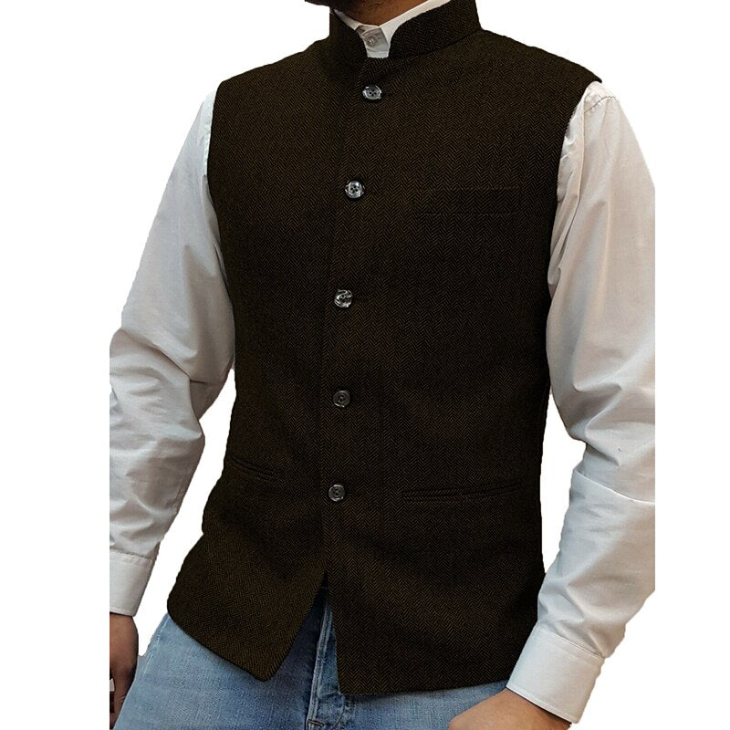 sanyamk Casual Sleeveless Single Breasted Vest Blazers Mens Vintage Solid Stand Collar Suit Cardigan Men Autumn Formal Fashion Outerwear