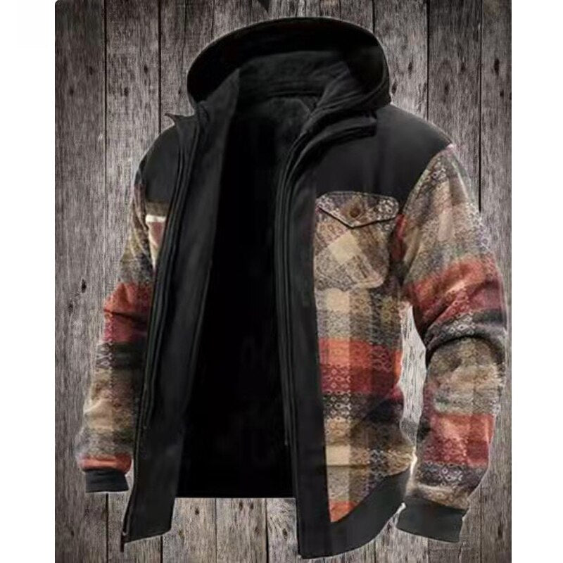 Bonsir Winter Jacket Men's Clothing Autumn Thick Plaid Long-sleeved Loose Hooded Jackets Men Male Warm Parkas Outwear Fashion Coat