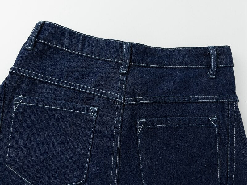 Bonsir Harajuku Solid Color Multi-pockets Jeans Pants Men and Women Straight Cargo Pants Washed Streetwear Baggy Casual Denim Trousers
