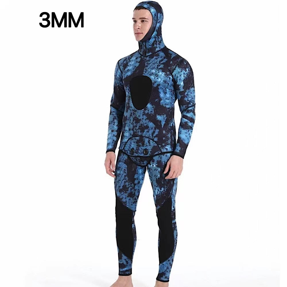 HOT 3mm Camouflage Wetsuit Long Sleeve Fission Hooded 2 Pieces Of Neoprene Submersible For Men Keep Warm Waterproof Diving Suit