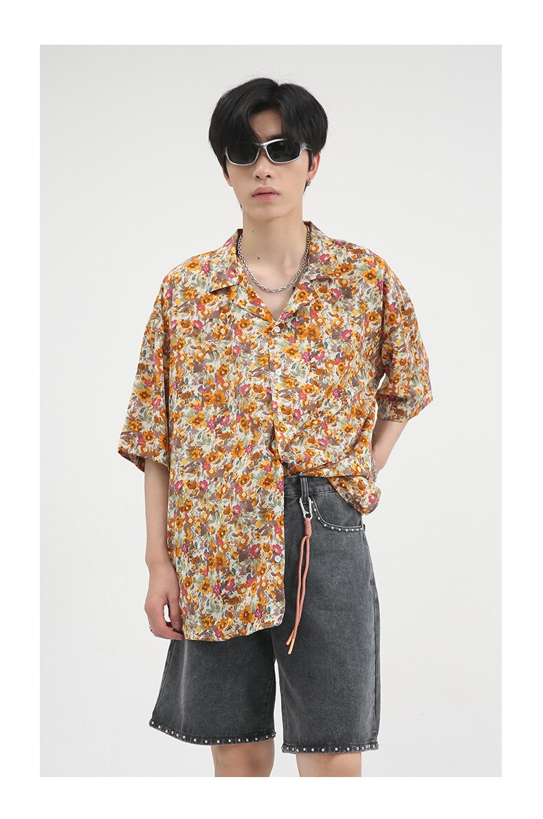 Bonsir Summer Hawaii Shirt For Men Short Sleeve Casual Loose Fashion Holiday Tops Couple Style Floral Print Colorful Beach Retro Blouse