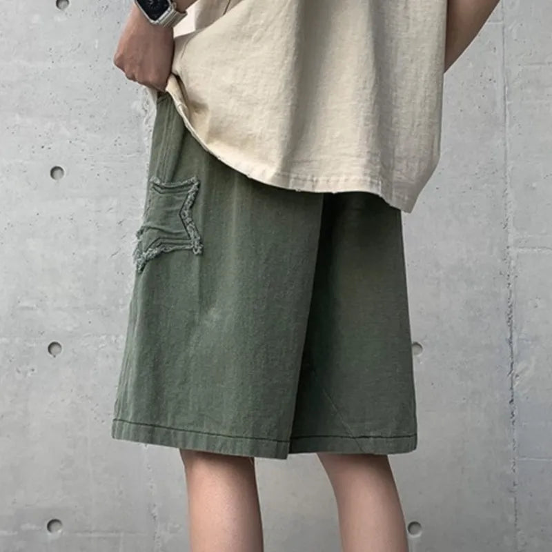 Bonsir shorts men gym 2024 Loose Star Patchwork Short Men Vintage Summer Basic Simple Hot Sale Leisure Ulzzang Streetwear Chic Shorts