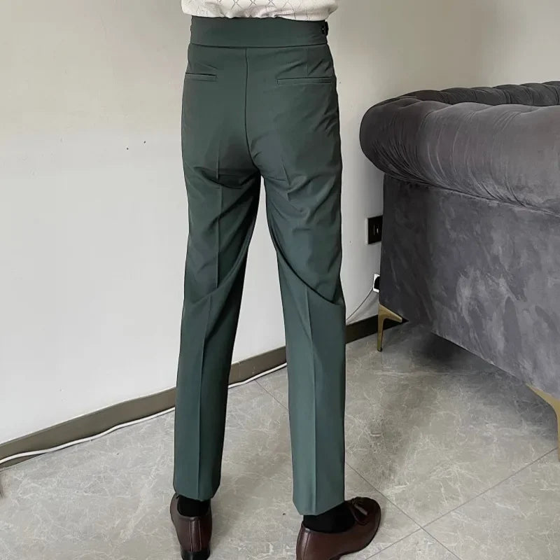 sanyamk - Men's Solid Color Suit Pant Slim Fit Feet Casual British Spring High Waist Pants Office-trousers Men Dress Pant Trousers