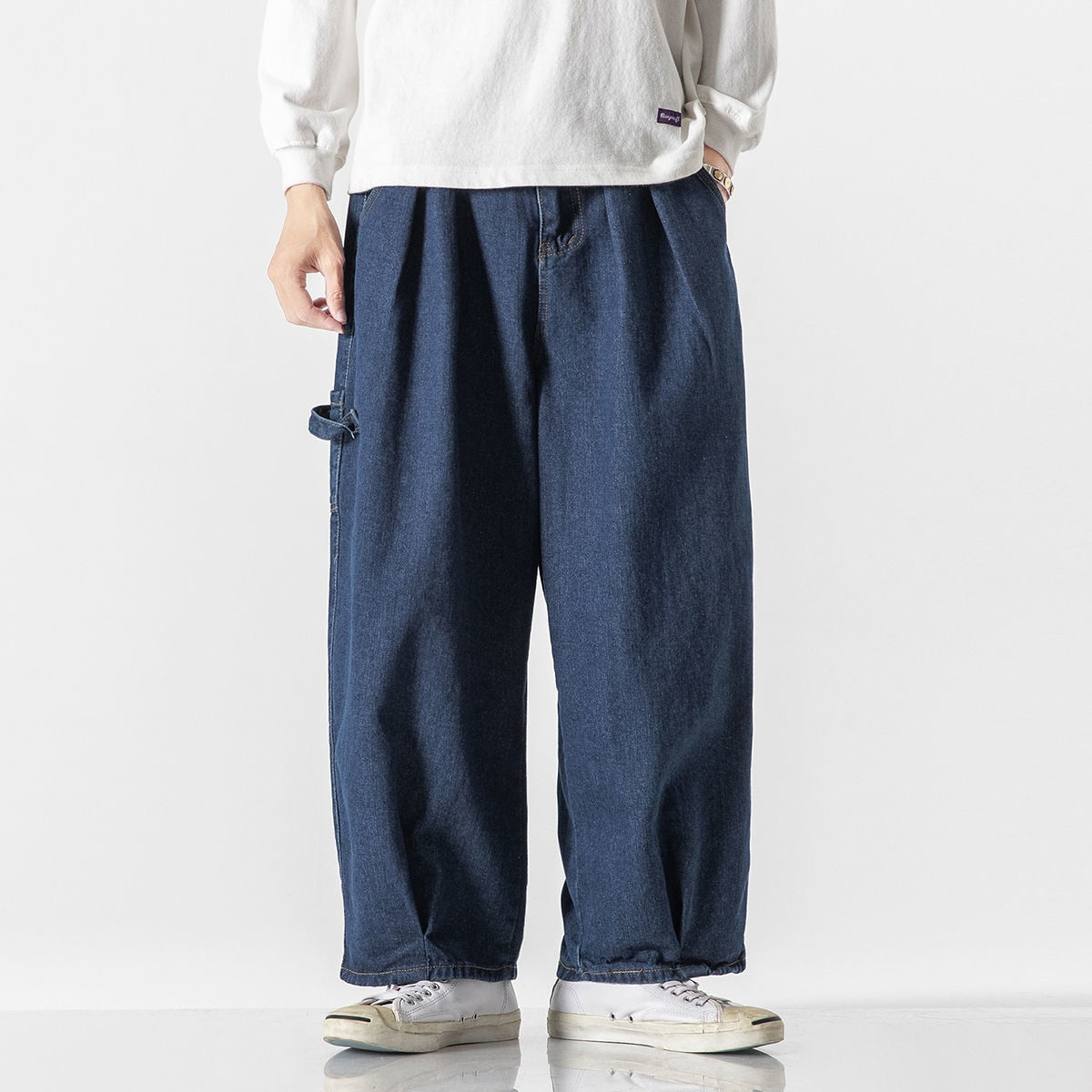 Bonsir Big Pocket Straight Jeans Oversize Trend Fashion Casual Mopping Overalls Trousers Hiphop High Street Loose Washed Denim Pants