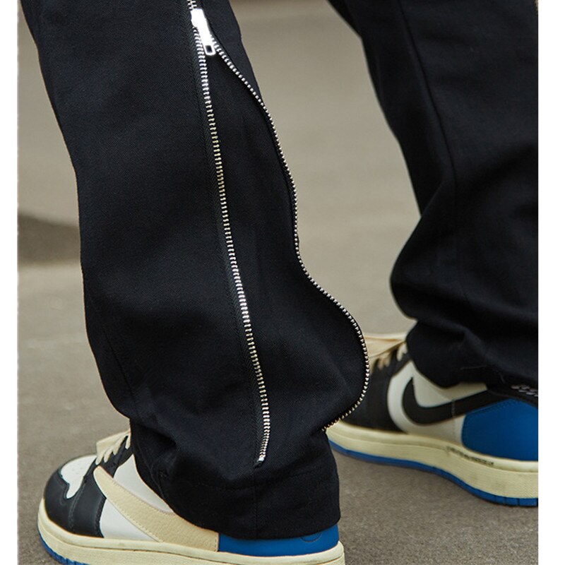sanyamk New Arrivals Ankle Zipper Solid Hip Hop Men Cargo Jeans Trousers Side Pocket Black Cotton Straight Denim Pants Ropa Hombre