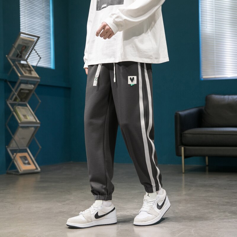 Bonsir New Spring Plus Size Loose Sweatpants Men Striped Joggers Hip Hop Streetwear Ankle Length Cotton Casual Harem Pants