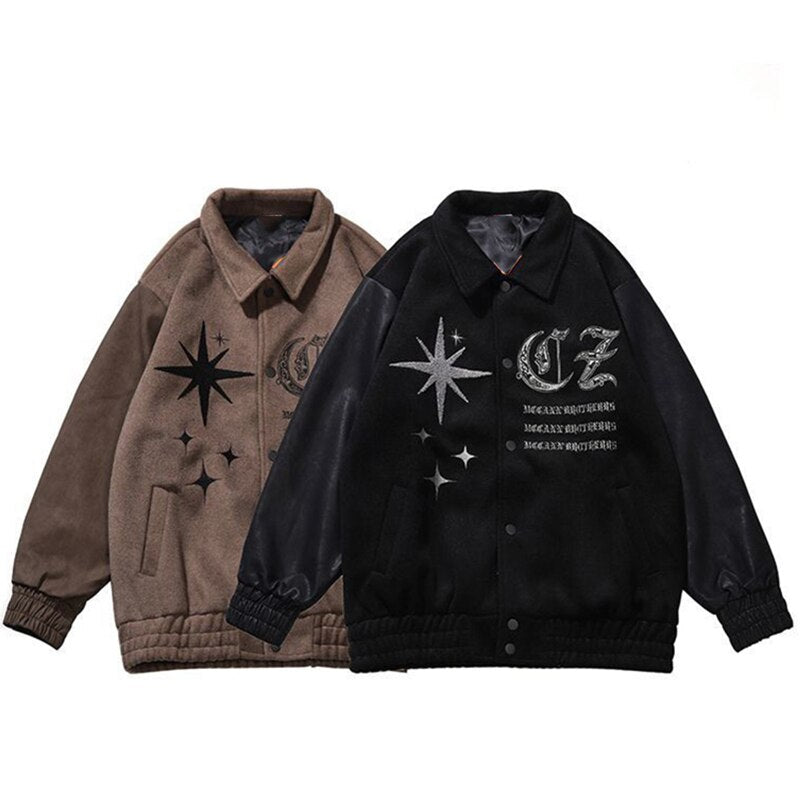 sanyamk Vintage Varsity Jacket Men Loose Lapel Pilot Bomber Jacket Baseball Coats Autumn Embroidery Return Woman Coat Hip Hop Streetwear