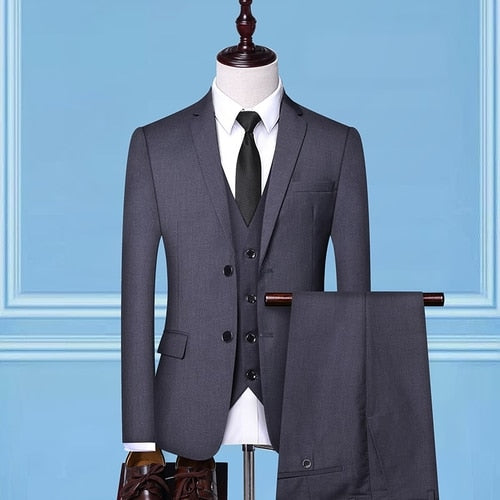 sanyamk Formal Business Wedding 3 Pieces Suit Set / Male Blazers Jacket Pants Vest Trousers Dress Waistcoat