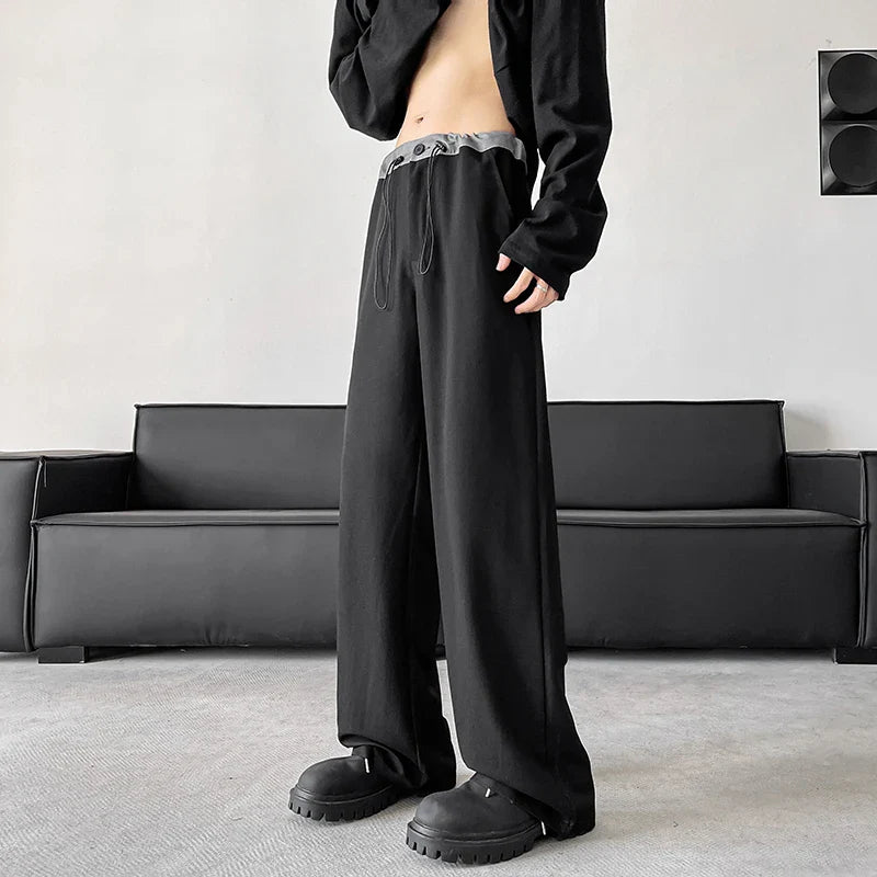 sanyamk Blue/Gray/Black Elastic Waist Suit Pants Men Fashion Society Pants Korean Loose Straight Casual Pants Mens Office Trousers