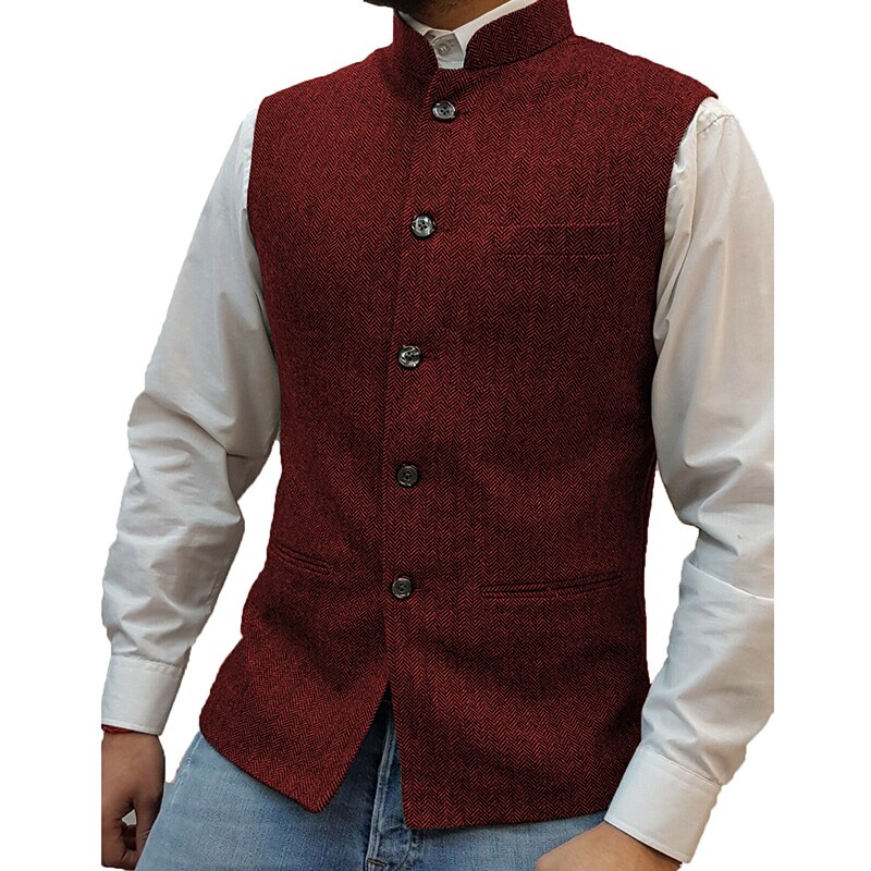 sanyamk Casual Sleeveless Single Breasted Vest Blazers Mens Vintage Solid Stand Collar Suit Cardigan Men Autumn Formal Fashion Outerwear