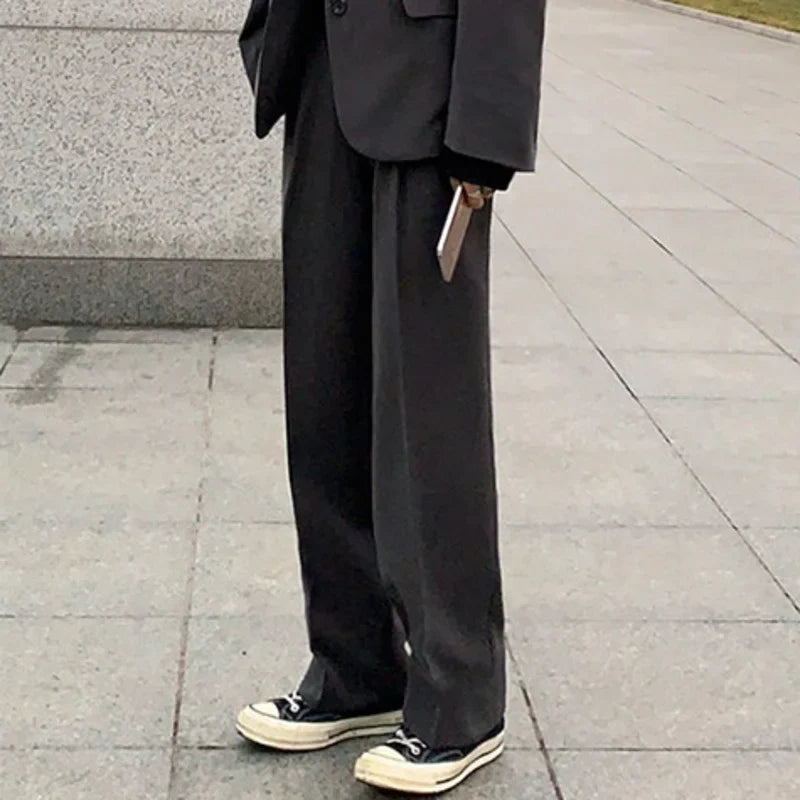 sanyamk - Korean Menswear Style Fashion Trousers Men's Spring New Loose Straight Wide Leg Long Solid Color Suit Pants Male Tide