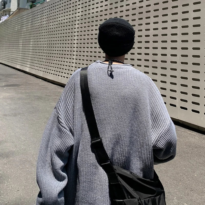 sanyamk - Winter Men's Sweaters O-neck New Streetwear Casual Fashion Knitting Pullovers Plus Size Male Sweaters 3XL-M Black/Gray/Blue