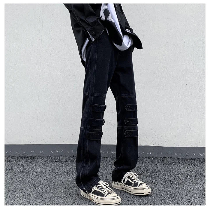 Bonsir American Style High Street Niche Style Zipper Jeans Men Trendy Brand Fried Street Loose Straight Tube Work Pants Design Sense