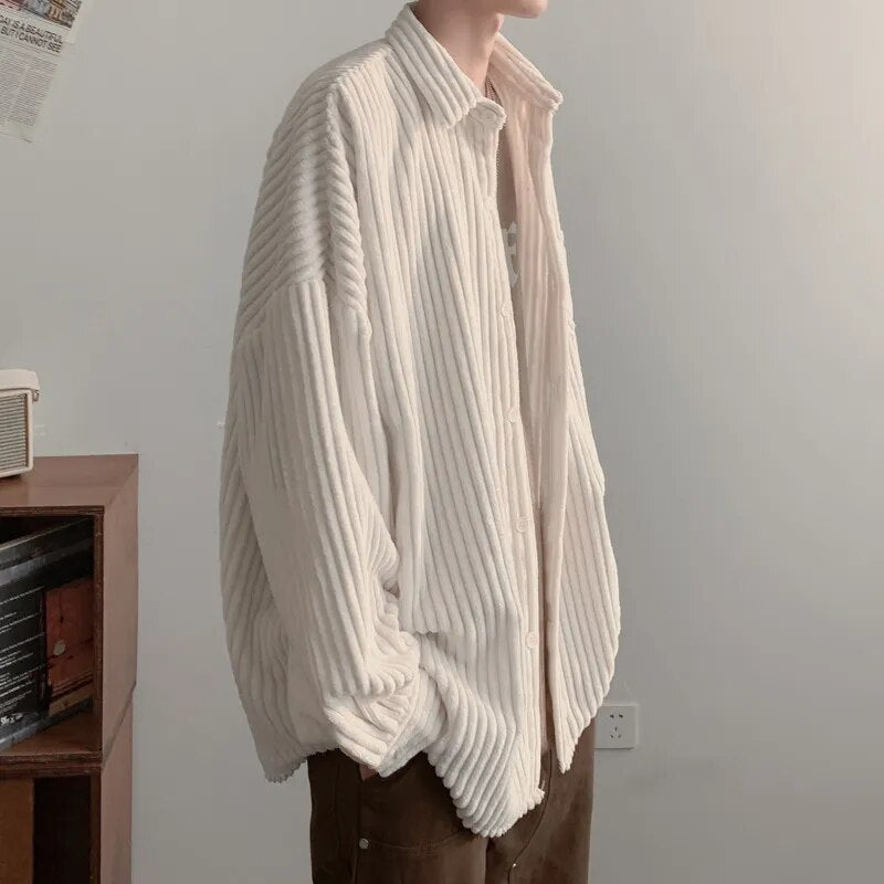 Bonsir Thicken Corduroy Shirt Men Fashion 4-color Retro Casual Thick Shirts Mens Streetwear Korean Loose Long Sleeve Shirt Men M-2XL