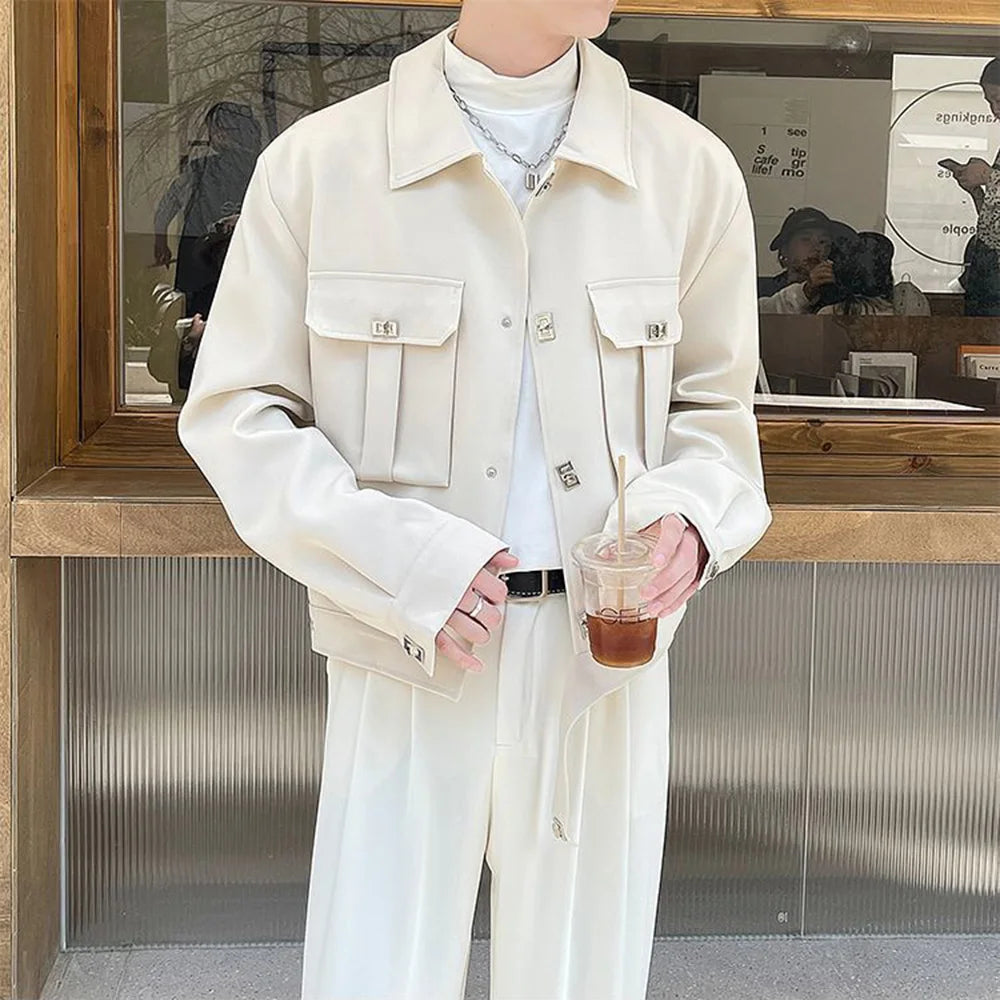sanyamk Mens Y2k Metal Decoration Casual Workwear Style Jacket Daily Personality Japanese Youth Trend Jacket Men'S Clothing 2024 New